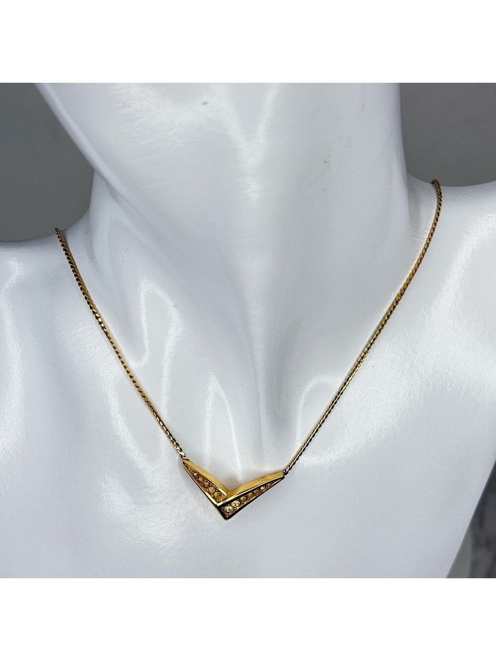 Christian Dior Vintage Crystal V Collar Necklace
